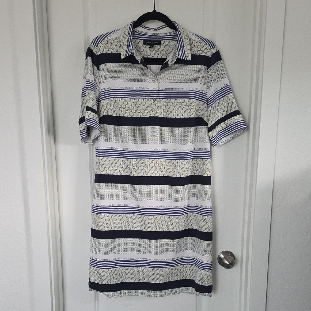 Banana Republic Navy and White Striped Midi Dress